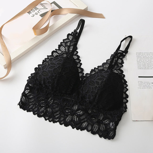 Women's Spaghetti Adjusted-Straps Floral Lace Push-Up Bra