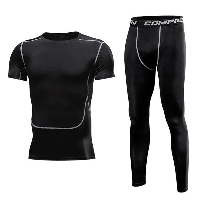 Men's Short Sleeve Compression T-Shirt With Legging Workout Set