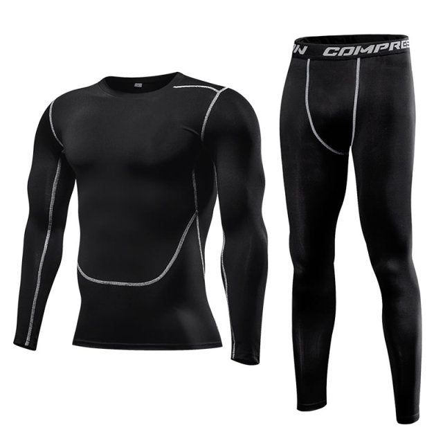 Men's Long Sleeve Compression T-Shirt With Legging Workout Set