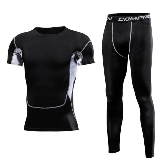 Men's Short Sleeve Compression T-Shirt With Legging Workout Set