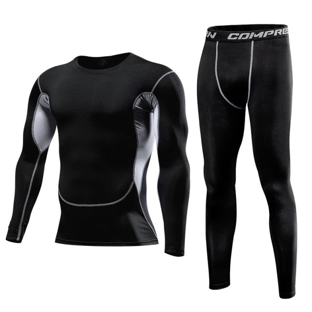 Men's Long Sleeve Compression T-Shirt With Legging Workout Set