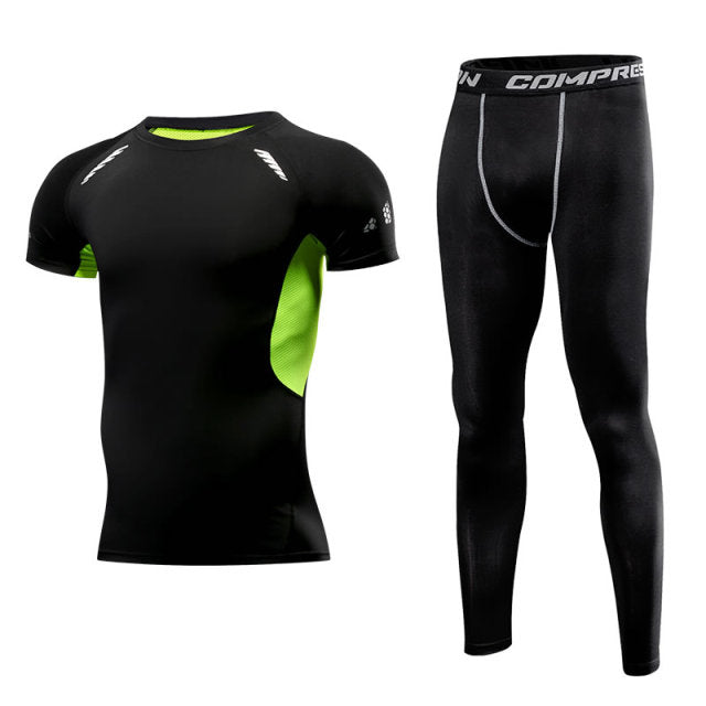 Men's Short Sleeve Compression T-Shirt With Legging Workout Set