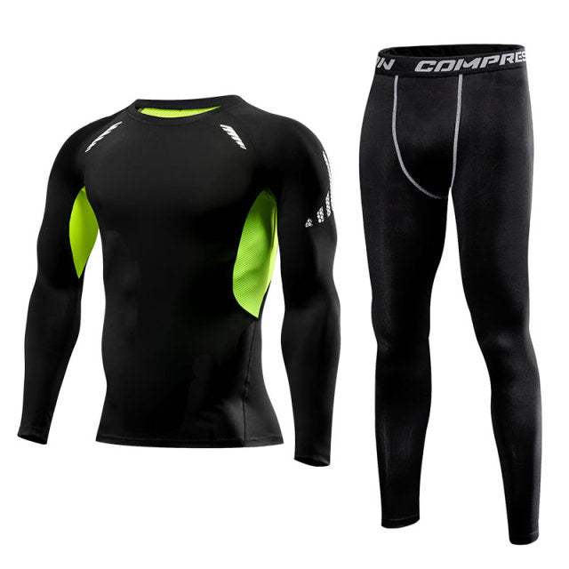 Men's Long Sleeve Compression T-Shirt With Legging Workout Set