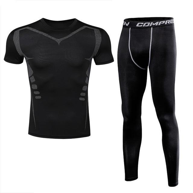 Men's Short Sleeve Compression T-Shirt With Legging Workout Set