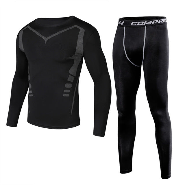 Men's Long Sleeve Compression T-Shirt With Legging Workout Set