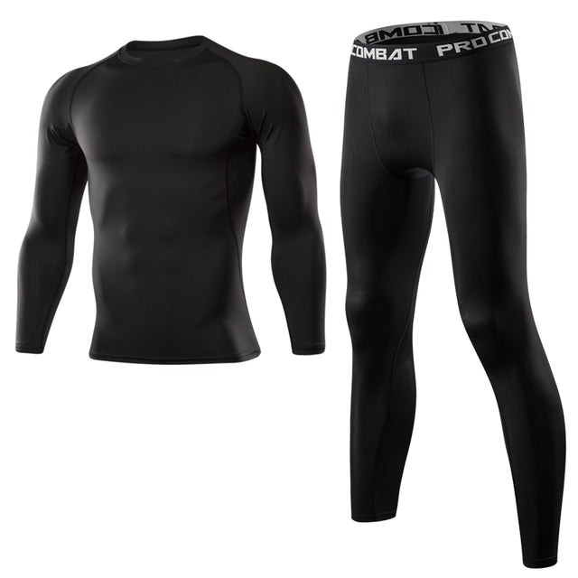 Men's Long Sleeve Compression T-Shirt With Legging Workout Set