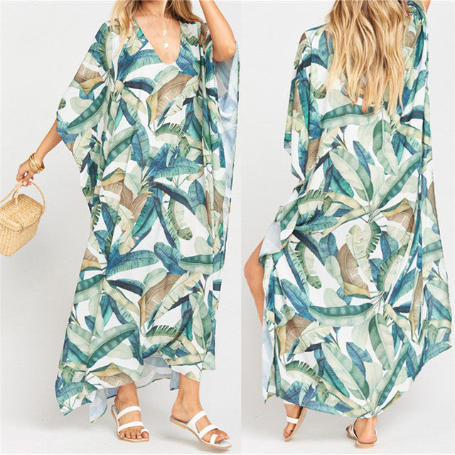 Women's V-Neck Short Sleeve Printed Pattern Beachwear Cover Up