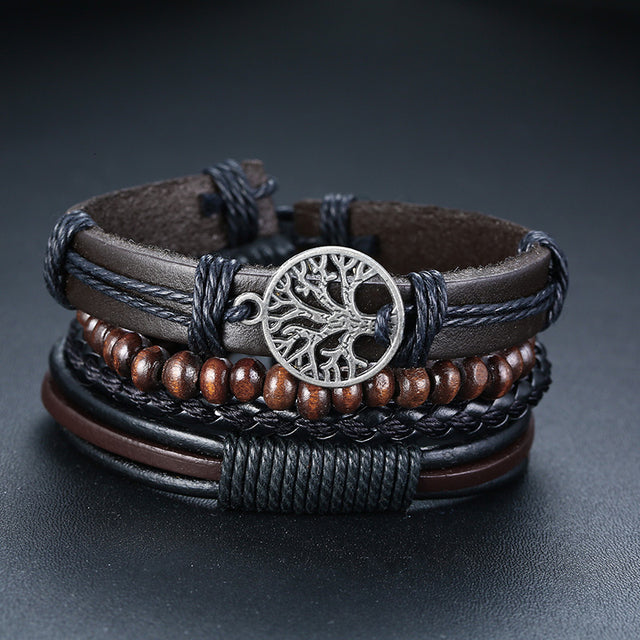 Men's Leather Punk Ethnic Multilayer Braided Wrap Bracelets