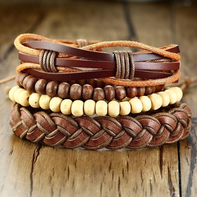 Men's Leather Punk Ethnic Multilayer Braided Wrap Bracelets