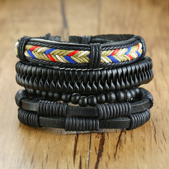 Men's Leather Punk Ethnic Multilayer Braided Wrap Bracelets