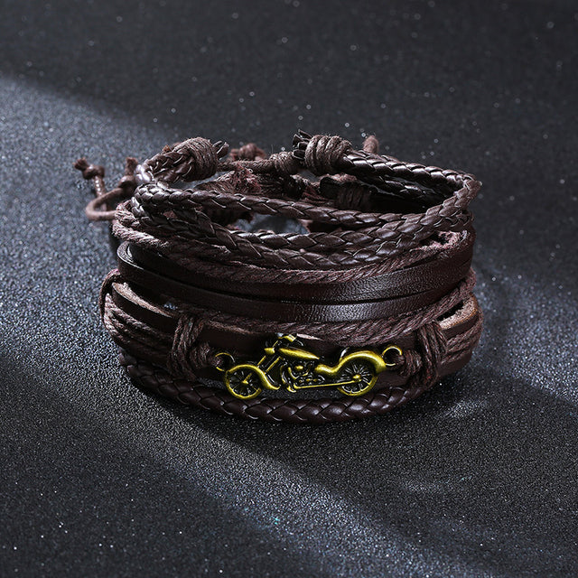 Men's Leather Punk Ethnic Multilayer Braided Wrap Bracelets