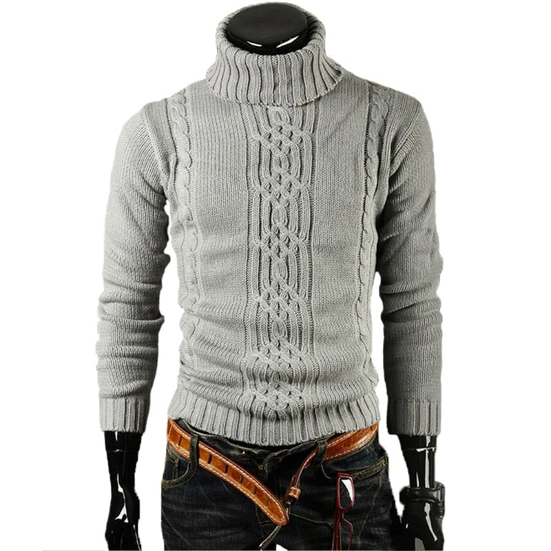 Men's Turtleneck Collar Long Sleeves Pullover Knitted Sweater