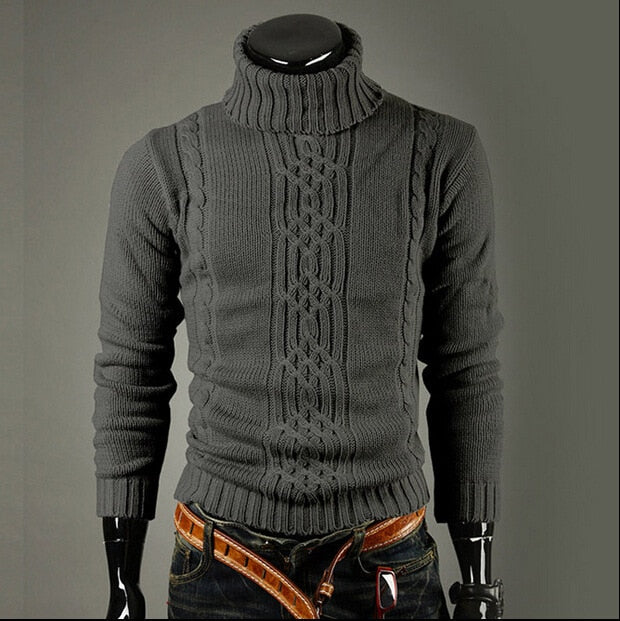 Men's Turtleneck Collar Long Sleeves Pullover Knitted Sweater