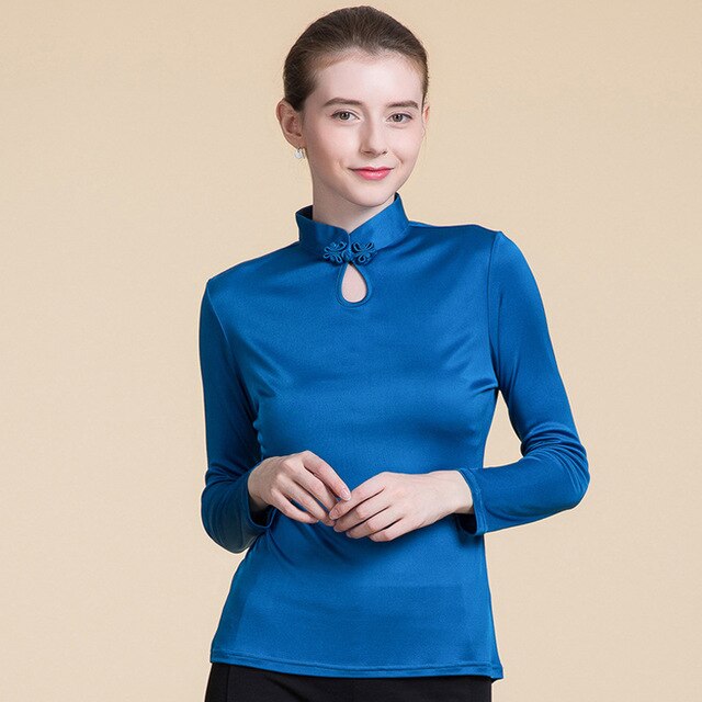 Women's Silk Round Neck Long Sleeve Plain Pattern Blouse