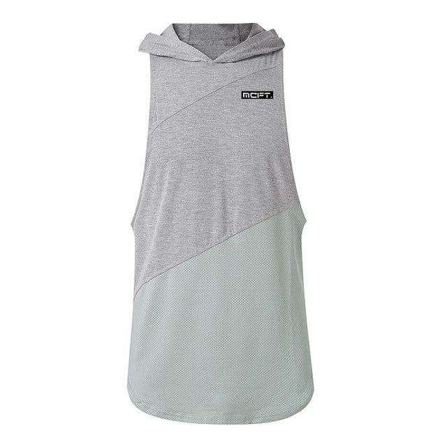 Men's High Neck Sleeveless Plain Quick-Dry Hooded Sports Vests