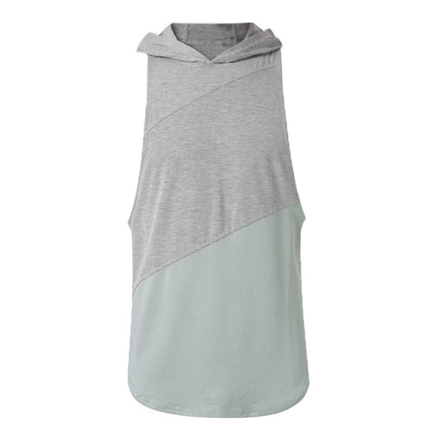 Men's High Neck Sleeveless Plain Quick-Dry Hooded Sports Vests