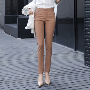 Women's High Waist Plain Button Zipper Pocket Formal Pants