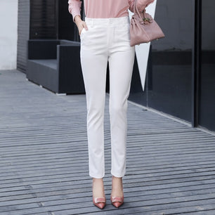 Women's High Waist Plain Button Zipper Pocket Formal Pants