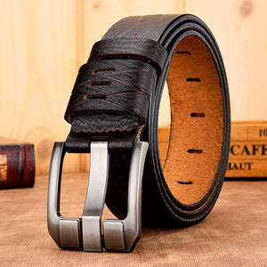 Men's Genuine Leather Pin Alloy Buckle Closure Vintage Belts