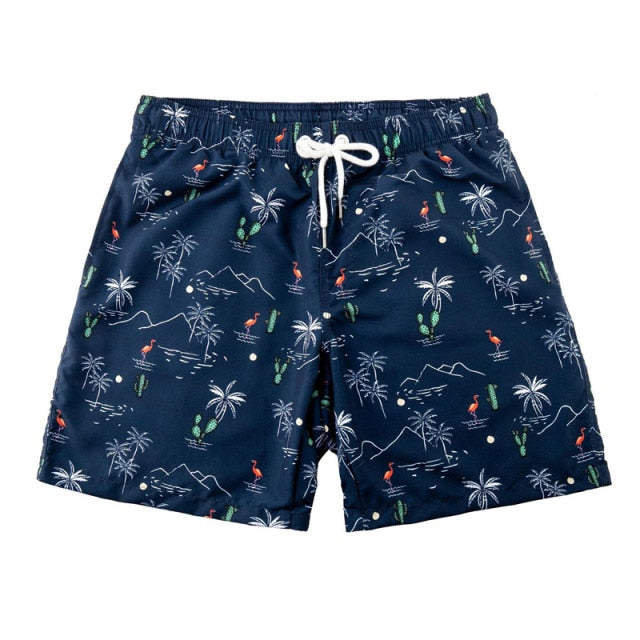 Men's Polyester Drawstring Printed Design Beach Casual Shorts