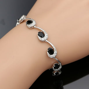 Women's 100% 925 Sterling Silver Blue Cubic Oval Zircon Charm Bracelet