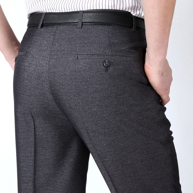 Men's High Waist Double Pleated Zipper Closure Office Wear Pants