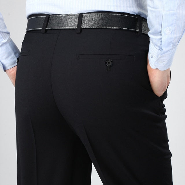 Men's High Waist Double Pleated Zipper Closure Office Wear Pants