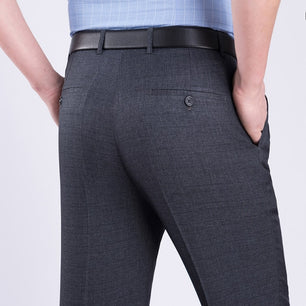 Men's High Waist Double Pleated Zipper Closure Office Wear Pants