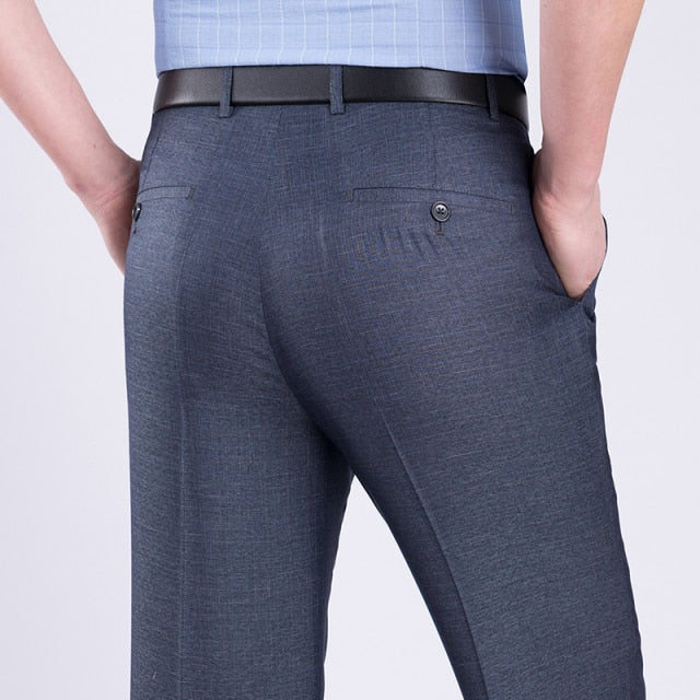 Men's High Waist Double Pleated Zipper Closure Office Wear Pants