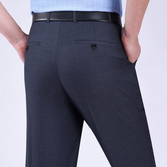 Men's High Waist Plain Button Zipper Closure Side Pocket Pants