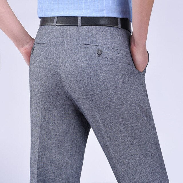 Men's High Waist Plain Button Zipper Closure Side Pocket Pants