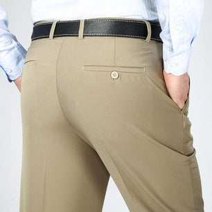 Men's High Waist Plain Button Zipper Closure Side Pocket Pants