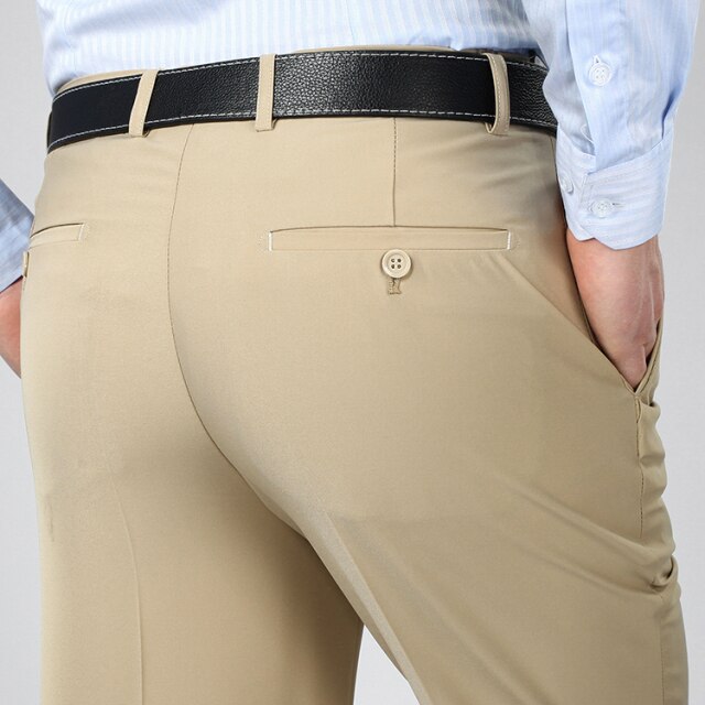 Men's High Waist Plain Button Zipper Closure Side Pocket Pants