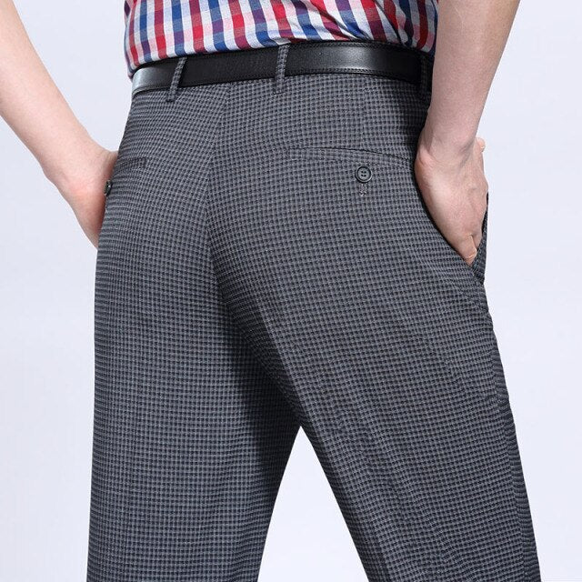 Men's High Waist Plain Button Zipper Closure Side Pocket Pants