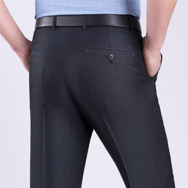 Men's Mid Waist Button Zipper Closure Side Pocket Formal Pants