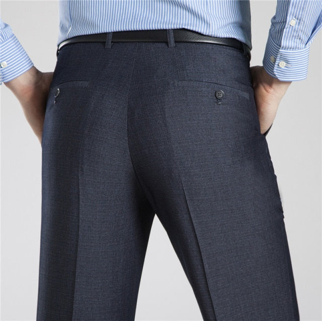 Men's Mid Waist Button Zipper Closure Side Pocket Formal Pants