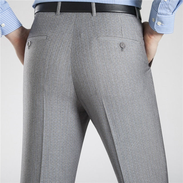 Men's Mid Waist Button Zipper Closure Side Pocket Formal Pants