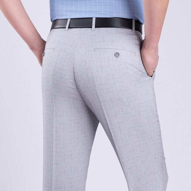 Men's Mid Waist Button Zipper Closure Side Pocket Formal Pants