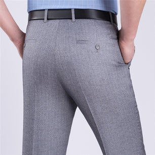 Men's Mid Waist Button Zipper Closure Side Pocket Formal Pants