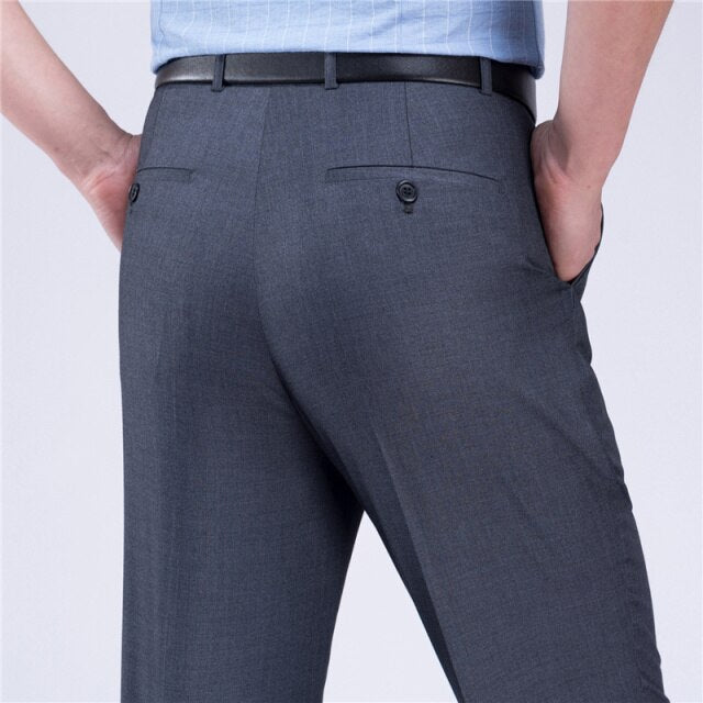 Men's Mid Waist Button Zipper Closure Side Pocket Formal Pants