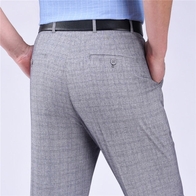 Men's Mid Waist Button Zipper Closure Side Pocket Formal Pants