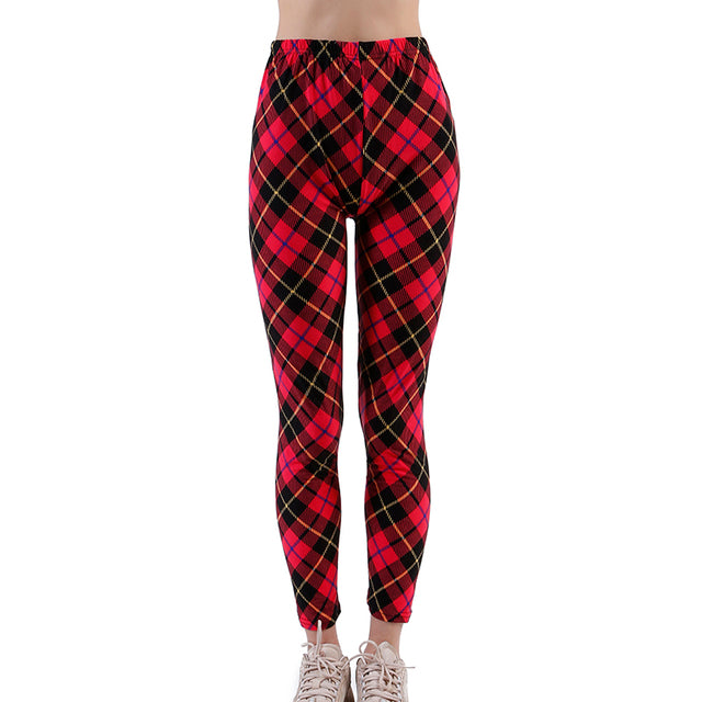 Women's High Waist Plaid Printed Quick Dry Compression Pants