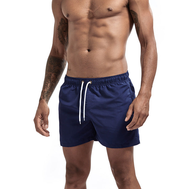 Men's Elastic Drawstring Waist Plain Quick-Dry Pocket Beach Shorts