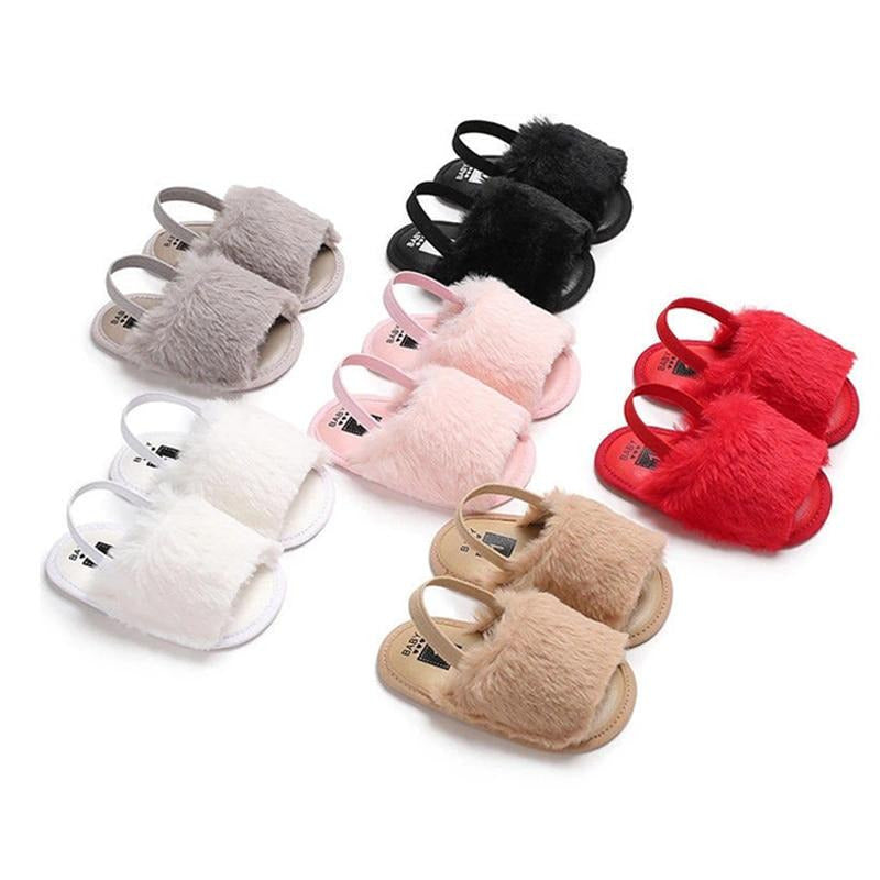 Baby's Round Peep Toe Soft Fur Surface Comfortable Indoor Shoes