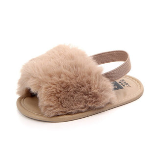 Baby's Round Peep Toe Soft Fur Surface Comfortable Indoor Shoes