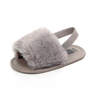 Baby's Round Peep Toe Soft Fur Surface Comfortable Indoor Shoes