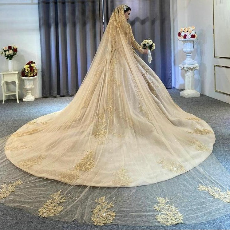 Women's Heart Shaped Neck Ball Gown Train Lace Wedding Dress