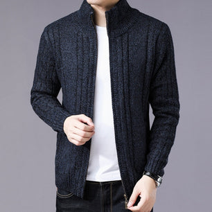 Men's Mandarian Collar Long Sleeves Knitted Winter Jacket