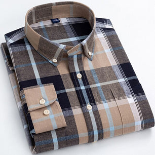 Men's Turndown Collar Long Sleeves Plaid Pattern Button Shirt