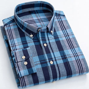 Men's Turndown Collar Long Sleeves Plaid Pattern Button Shirt